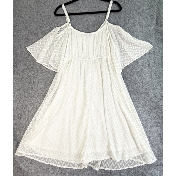 White Chevron Festival Cold Shoulder Flutter Sleeve A Line Dress Size 1 Boho - Picture 3 of 7